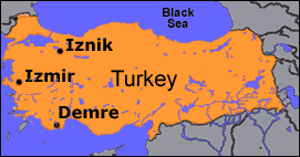 Turkey map showing Demre