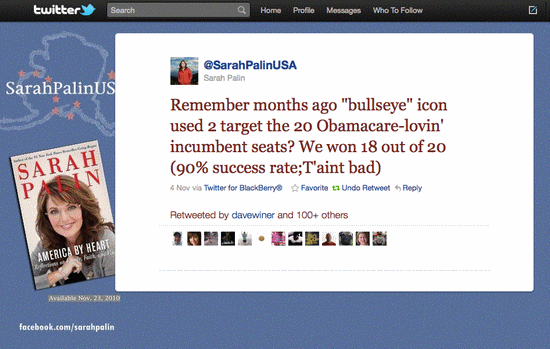 Palin's Tweet on Bull's Eye