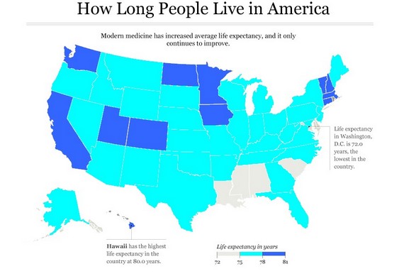 Low Life Expectancy tracks with Opposition to Obamacare (Map)