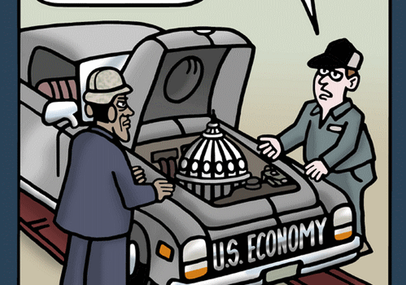 Congress:  The Broken Engine of our Stalled Economy (Jamiol cartoon)