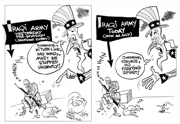 US view of Iraqi Army, before & aftr 2003 (Political Cartoon)