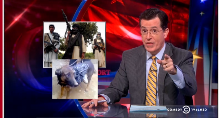 Taliban jump Shark, Kidnap alleged Spy Dog (Colbert Report)