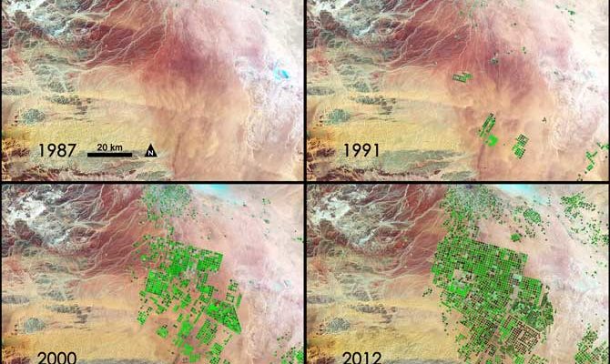 Greening of Saudi Arabia:  NASA Photos Show Kingdom Tapping non-renewable Aquifers for Farming