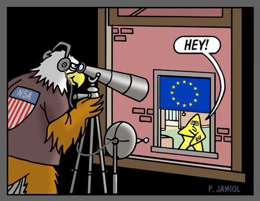 Uncle Peeping Tom: US Surveils EU (Jamiol Cartoon)