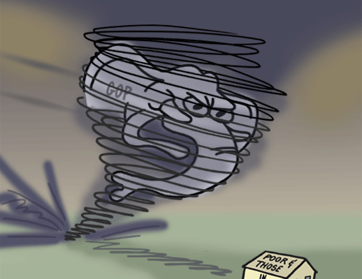 Speaking of Bad Storms (editorial cartoon on GOP by Paul Jamiol)