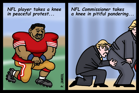 NFL Commissioner takes a Knee in Pitiful Pandering (Cartoon)